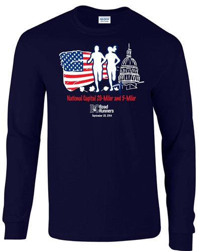 navy blue long sleeve DC Road Runners National Capital 20 Miler tech shirt