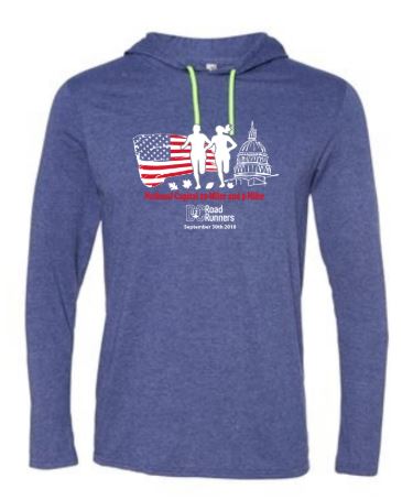 light blue long sleeve DC Road Runners National Capital 20 Miler tech hoodie